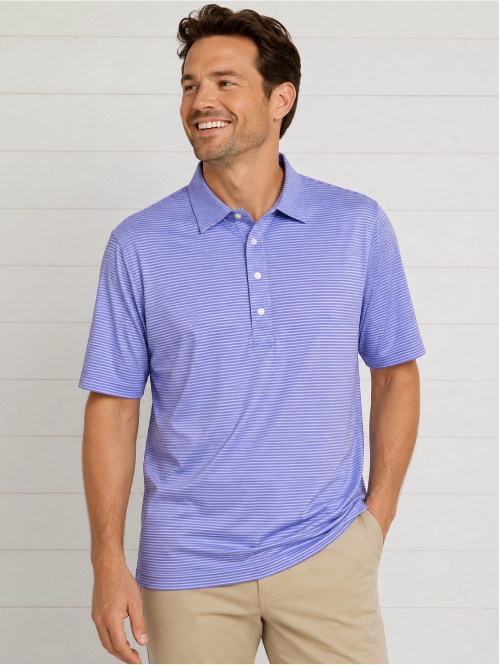 Criquet Men’s Performance Golf Polo Shirt Preppy Purple Micro-Stripe Size L